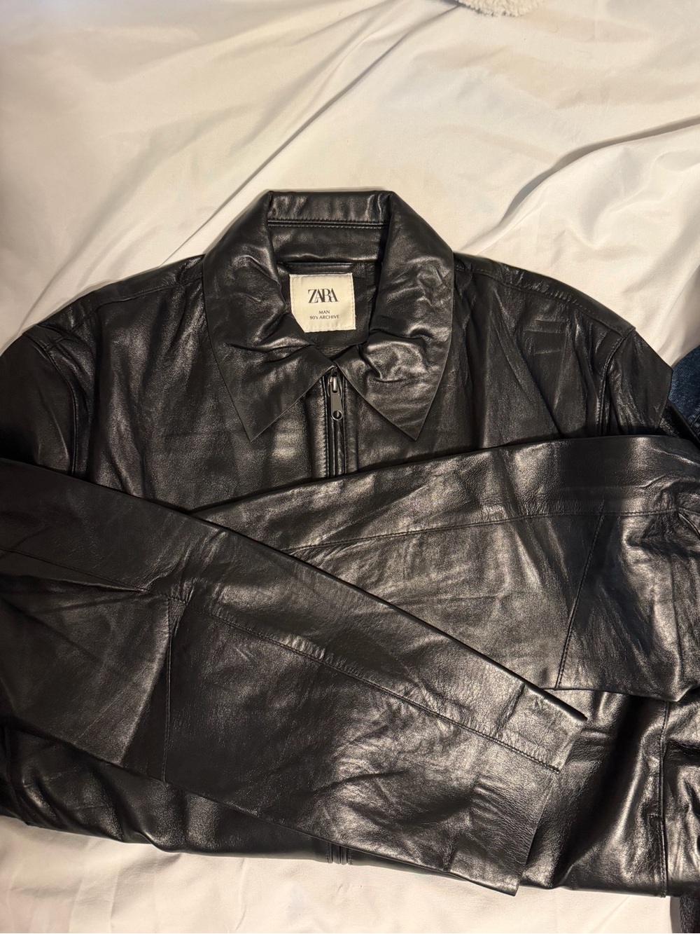 Zara Black Leather Bomber Jacket
